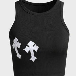 Y2K White Cross embroidery Basic Top Tank Top & Cami